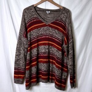 Avenue Lightweight Open Knit Sweater Women Size 22/24 Marled Gray Burgundy